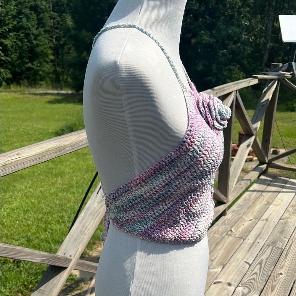 Handmade Crochet Halter Top - Pink and Grey - Picture 3 of 6